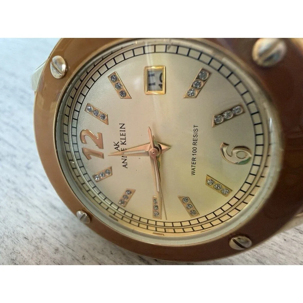 Anne Klein Watch Women's Gold Tone Brown Leather Band Quartz Analog WR 100FT SS